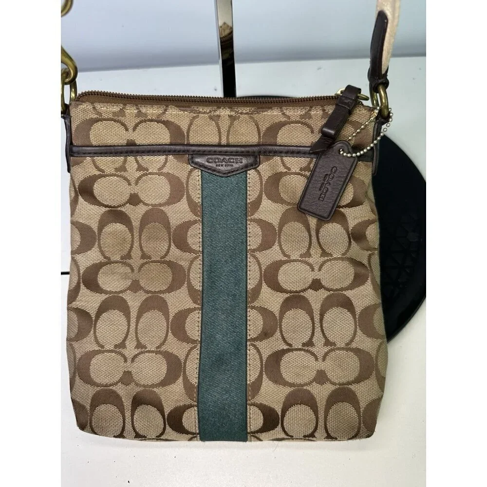 Coach Crossbody Small Canvas Signature Bag Tan/Green